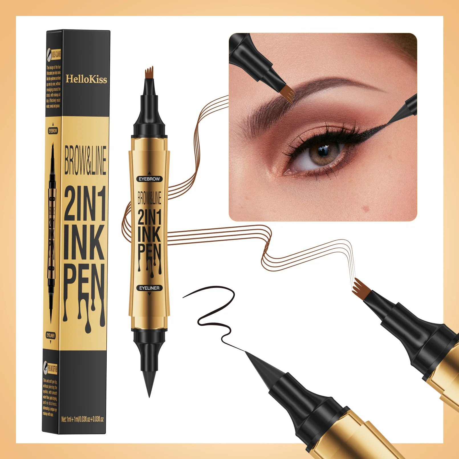 Matita per sopracciglia liquida Quad a doppia estremità 1PC + matita per sopracciglia impermeabile ad asciugatura rapida per Eyeliner nuovo all'ingrosso