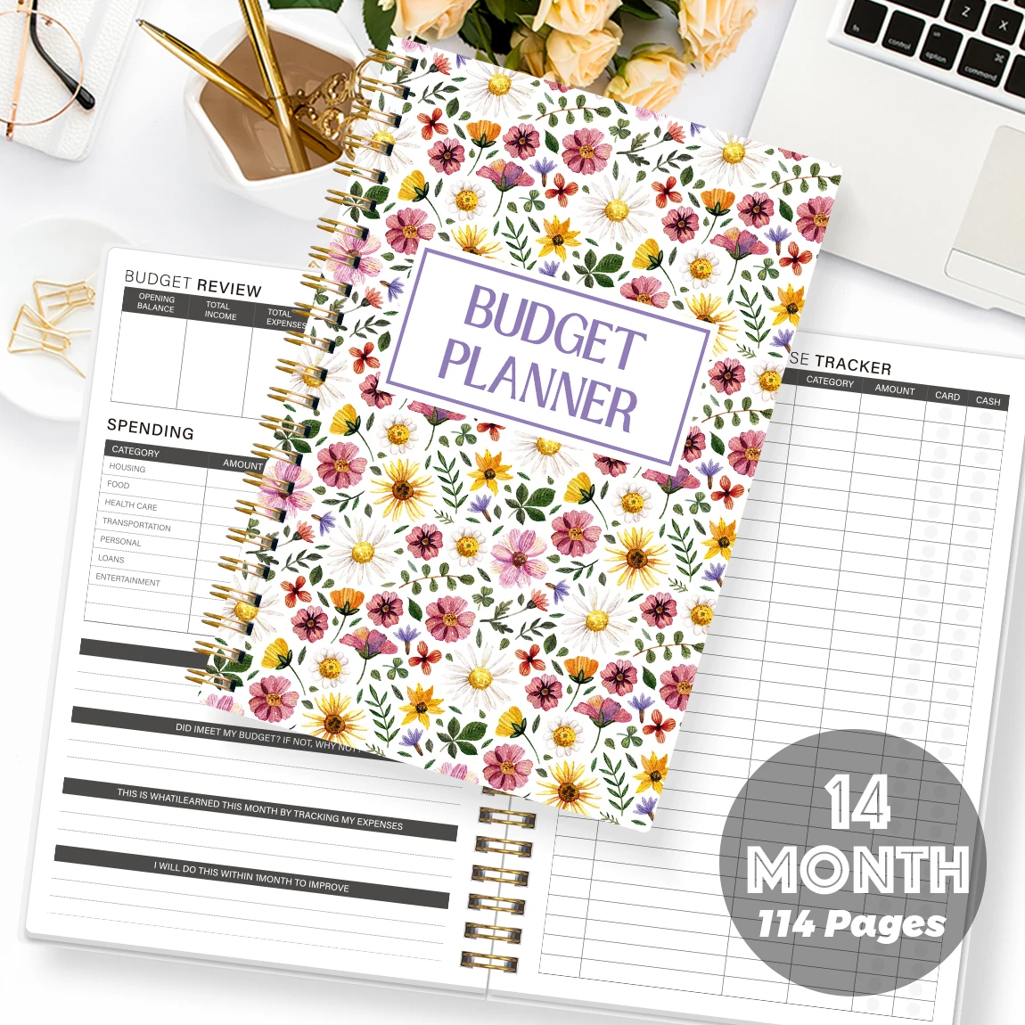 A5 Budget Planner with Color Tabs Floral Spiral Expense Tracker Monthly Finance Organizer Notebook view 4