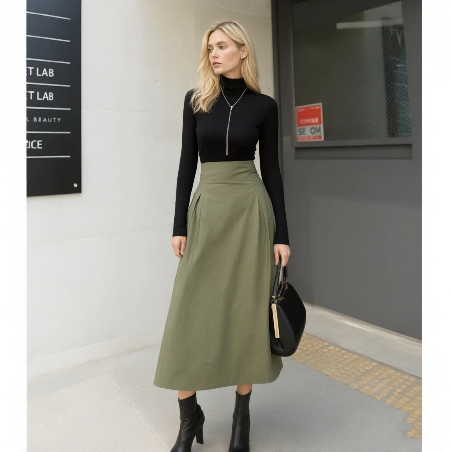 Women Solid Color High Waist Skirt Office Lady Elegant Bow Tie Belt Pleated Midi Skirts Business Casual Sweet Vintage Long Skirt