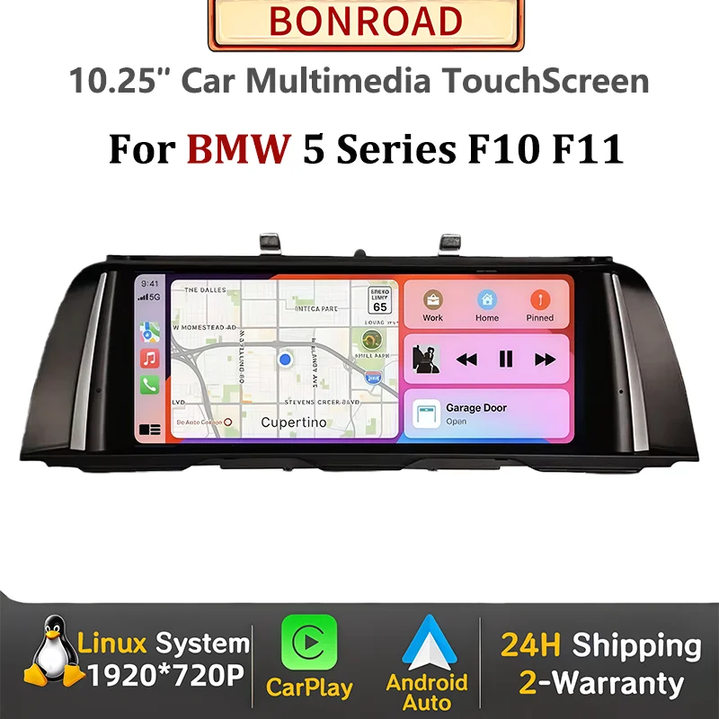 Autoradio sans fil CarPlay Android Auto 10,25 pouces pour BMW Série 5 F10 F11 CIC NBT 2011-2017 avec lecteur multimédia GPS YouTube