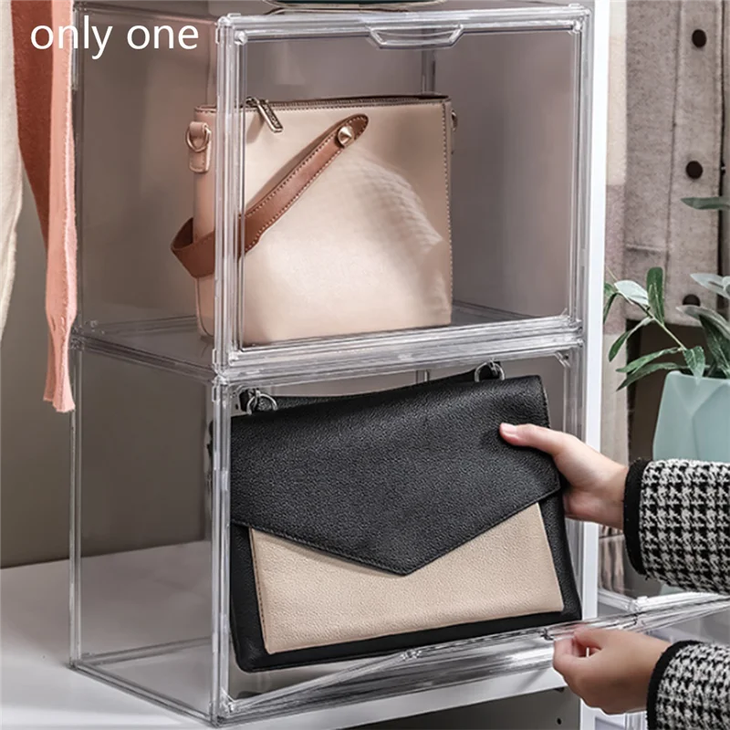 

A07F-Purse Storage Organizer For Closet, Clear Acrylic Display Box For Handbag, Stackable Bag Organizer With Magnetic Door