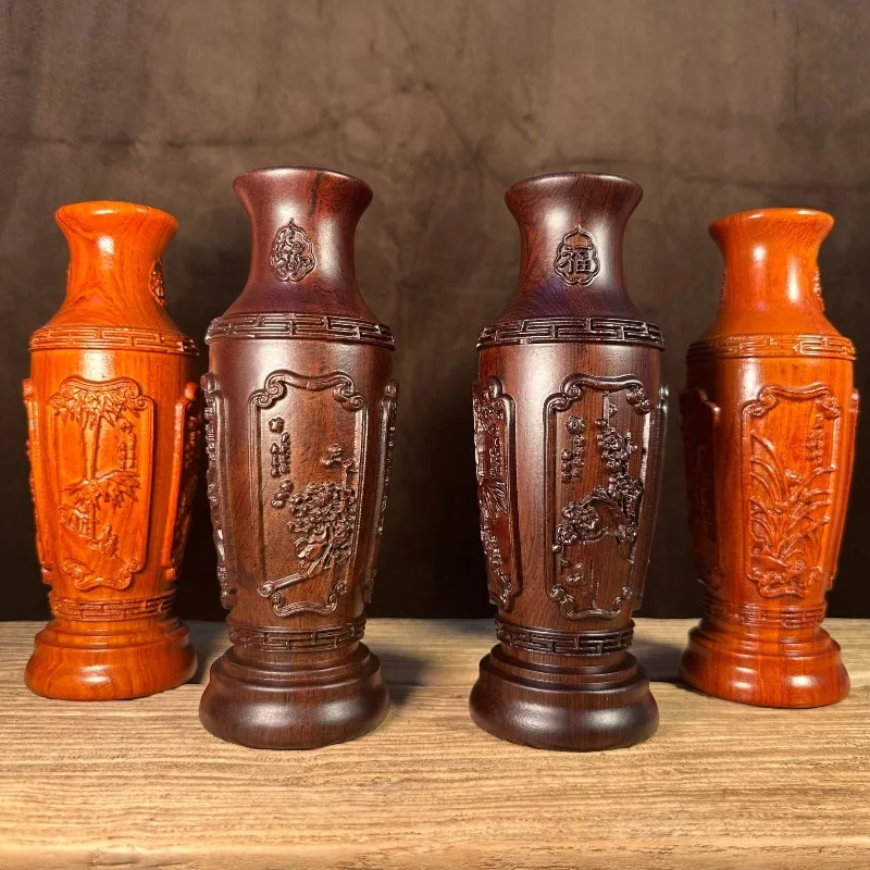 

Solid wood carving vase decoration, home flower arrangement, Li Lanzhu, chrysanthemum, redwood decoration craft gift