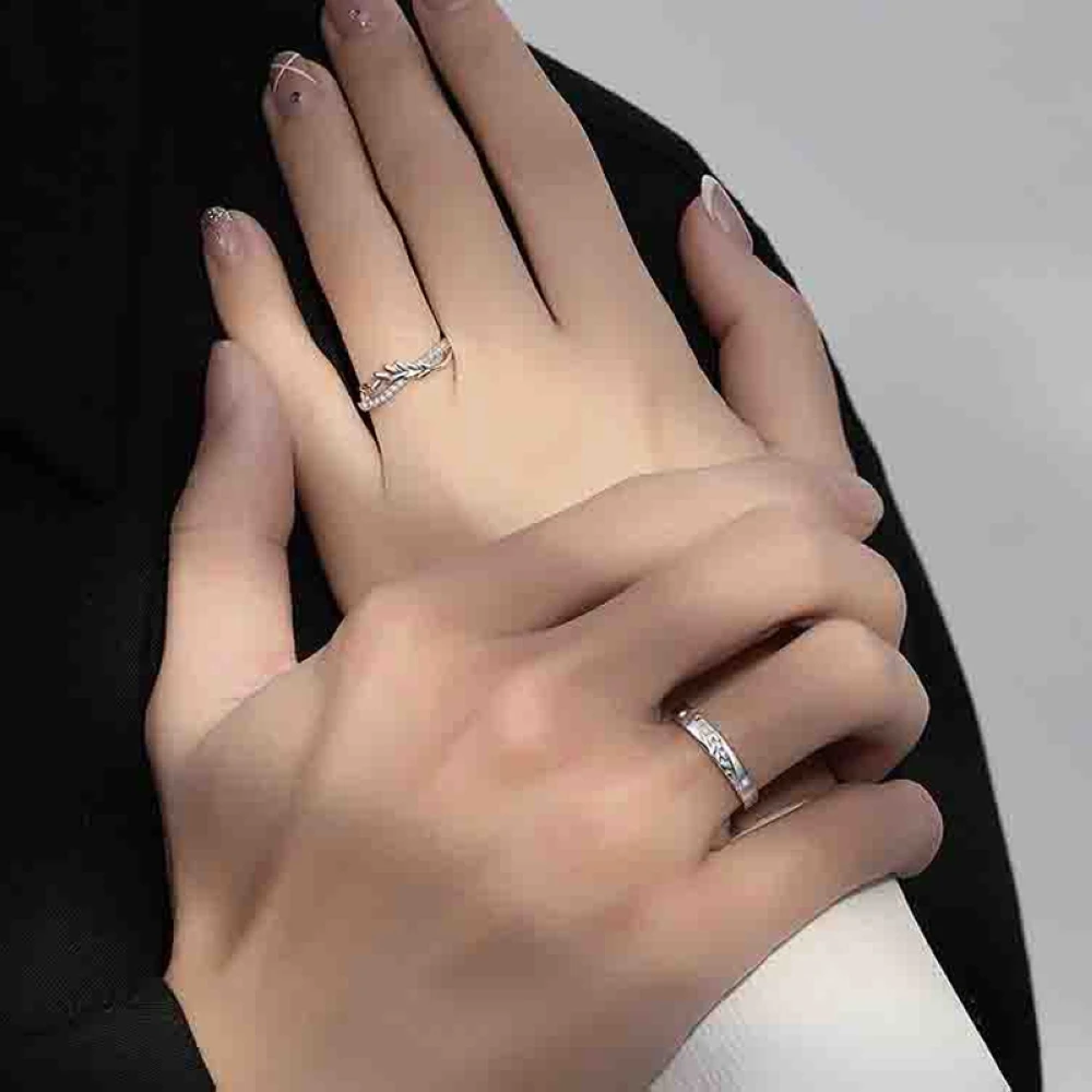 Copper Plated Platinum Ear Of Wheat Crystal Overlap Opening Adjustable Size Couple Rings Men Women Finger Jewelry Wholesale