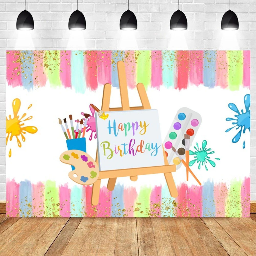 Let\'s Paint Theme Slime Party Photography Backdrop Watercolor Graffiti Kid Artist Birthday Party  Art Painting Photo Backgrounds