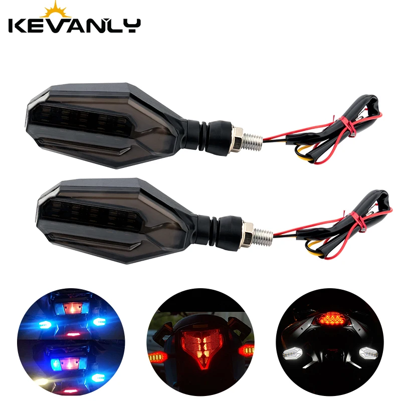

2PCS Motorcycle LED Turn Signals Lights Water Flowing Indicator Blinker Dual Color Motorbike Scooter Flashing DRL Driving Lamp