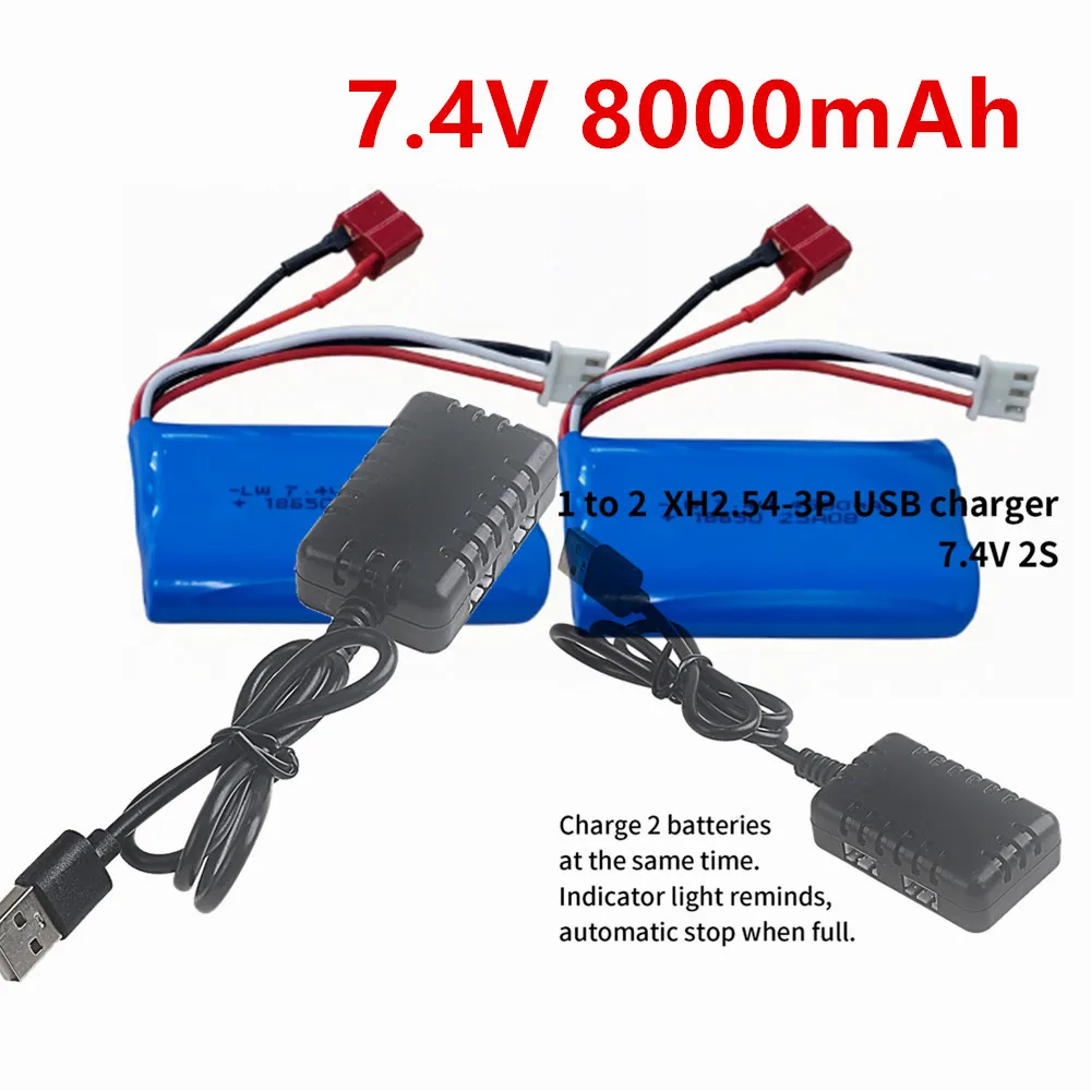 T Connector 18650 8000MAH 7.4V Li-ion Battery For Wltoys 144001 12428 12423 10428 A959-B A969-B SCY-16102PRO RC Car Spare Parts