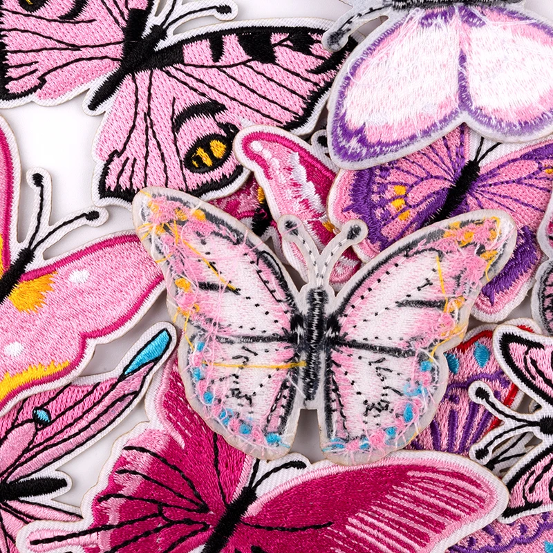 Cartoon Pink Butterfly Patches Embroidery Badges For Clothing DIY Sewing Clothes Stickers Accessory for Wedding Dress Patches