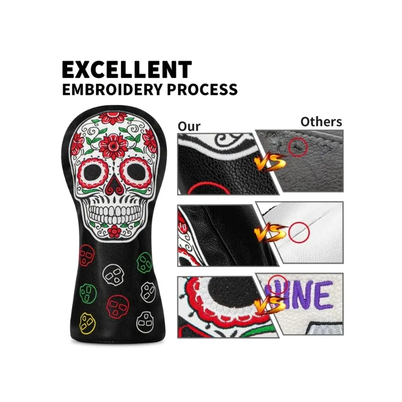 مجموعة غطاء رأس هيكل جمجمة الجولف - بولي يوريثان أسود، يناسب السائق، خشب الممر، هجين، فائدة، مضرب، حديد، إسفين - تصميم زهور.