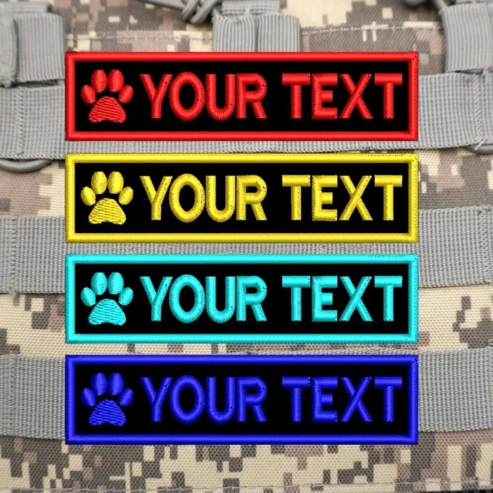 1 pièce Patch personnalisé avec nom et numéro, motif patte de chien, 10cm x 2.5cm, pour badges, chevrons, brassards, thermocollant ou auto-agrippant, brodé