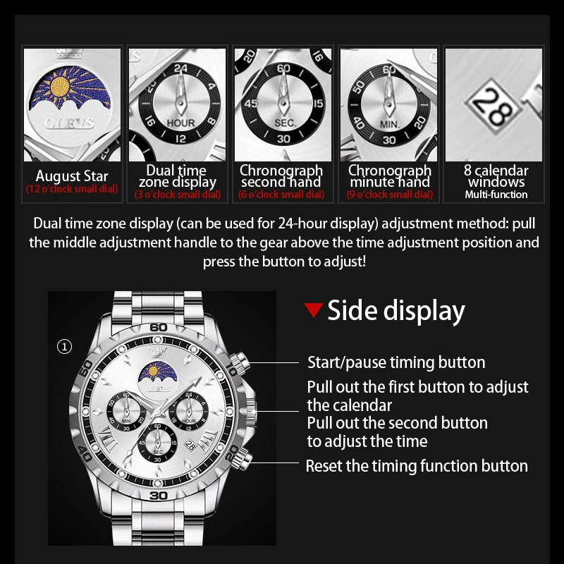 OLEVS 2949 Original Man Quartz Wristwatch Business Luminous Date Chronograph Moon Phase Luxury Classic Watches for Man view 5