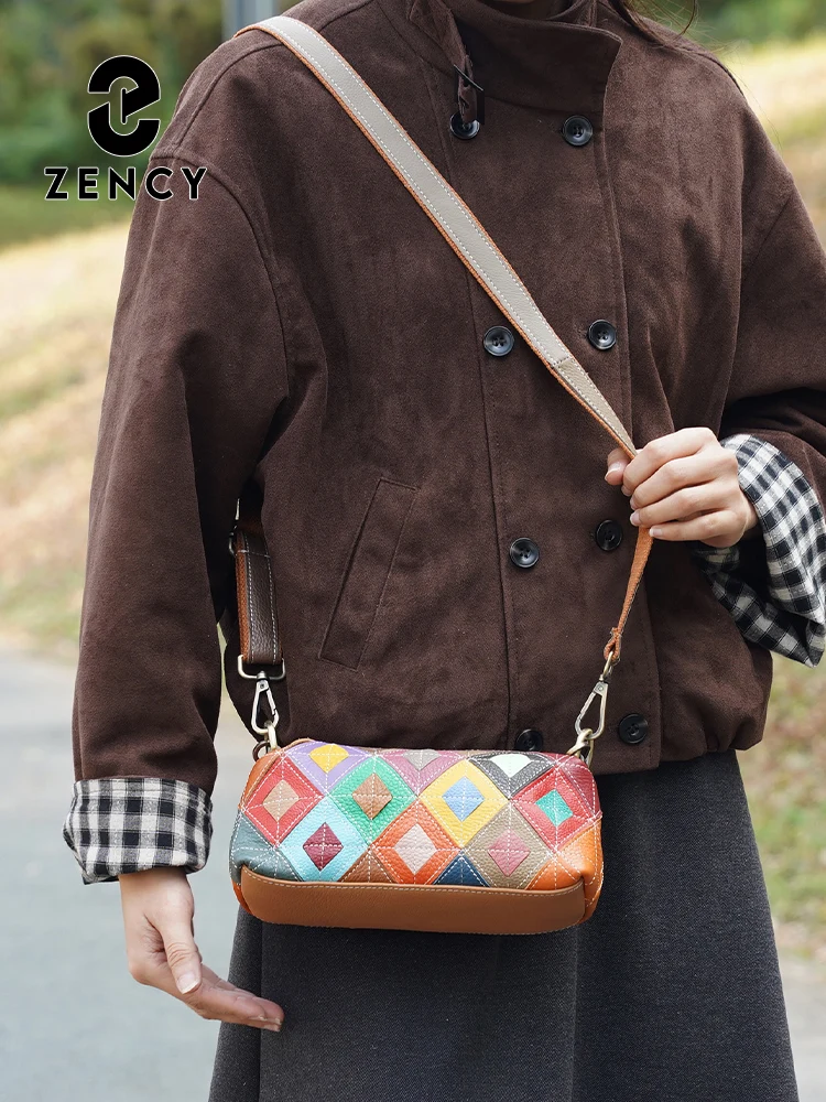 Zency National Patchwork Multi-Color Shoulder Bag For Women Crossbody Satchels Handbag Three Pockets Gift Bag for Wife Lover