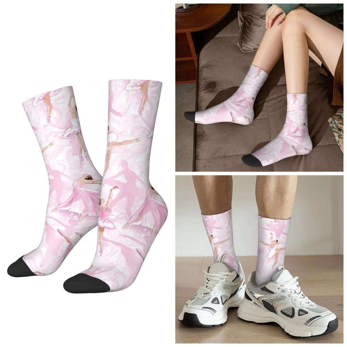All Seasons Ballet Dance Makes Me Free Ballerina Dancer Socks Harajuku Crew Socks Hip Hop Stockings for Men Women