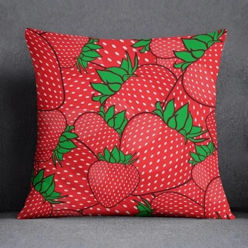 

Strawberry Print Throw Pillowcase Peach Skin Red Fruit Cushion Cover Living Room Couch Bedroom Decor Aesthetic Home Accessory