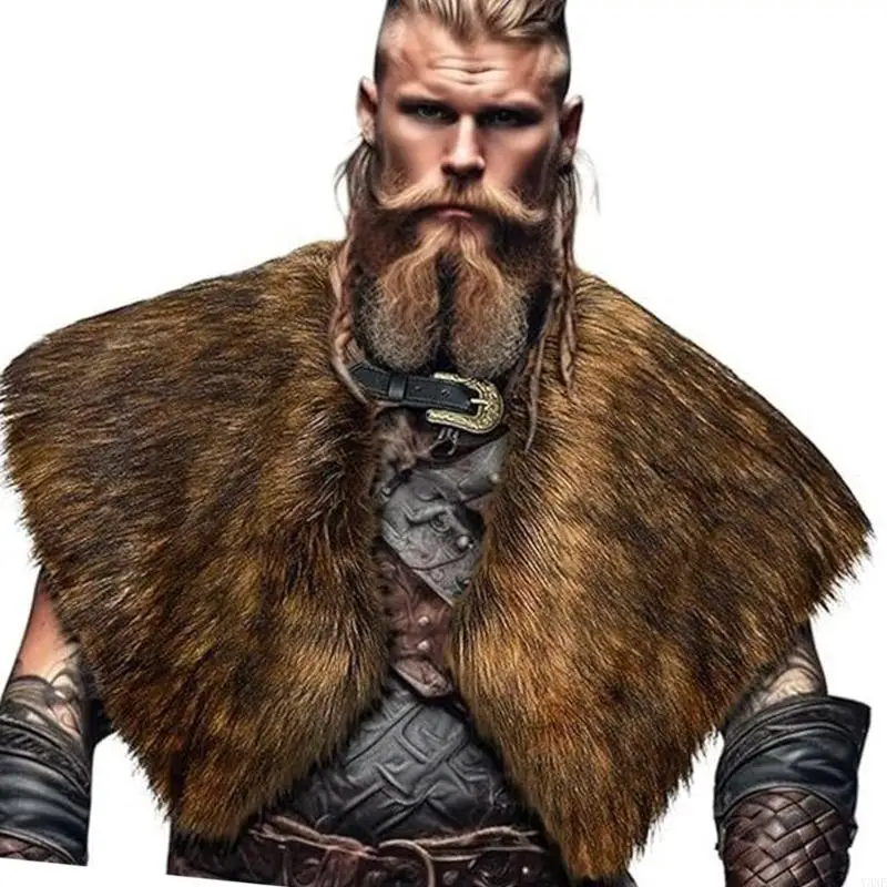Y3ne Vikinges Collar piel sintética con hebilla Medieval Knight Shoulder Warriour Cape Cape Renacientes Larp Cosplay Costum