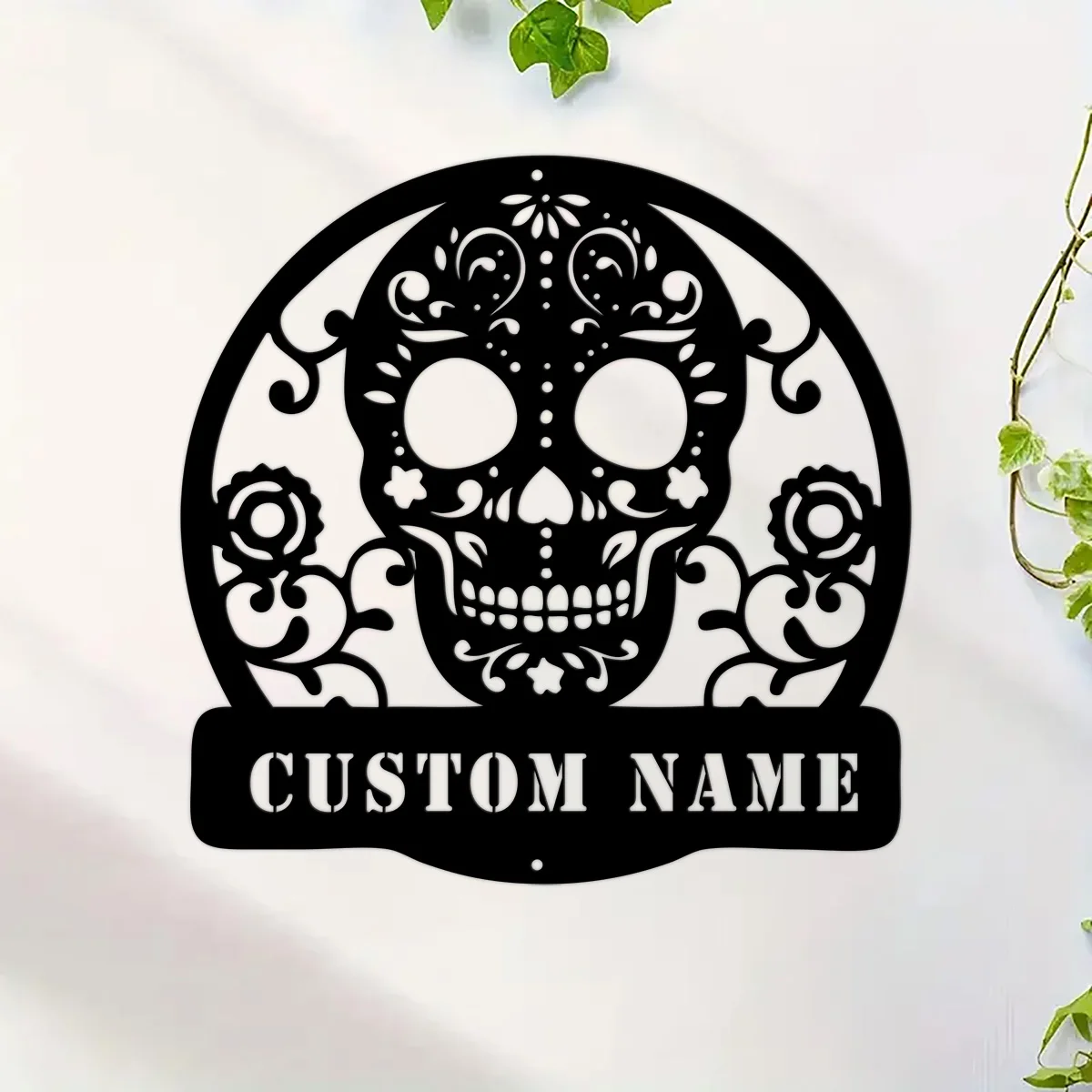 

Custom Bohemian Style Customizable Metal Skull Artistic Wall Art, Personalized Name Sign, Farmhouse Kitchen, Living Room Office