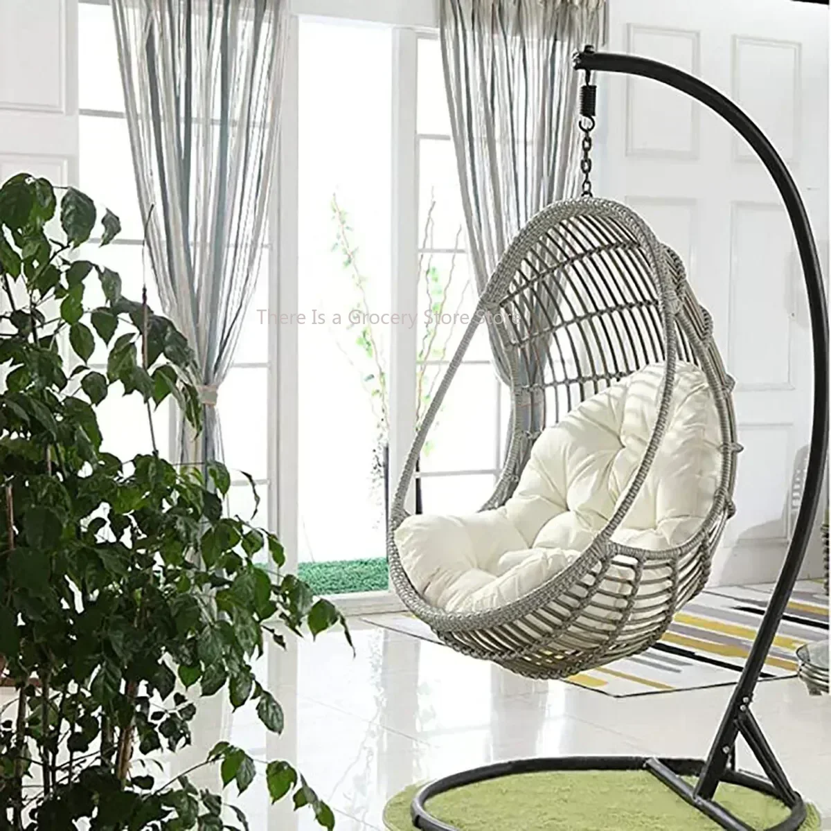 Fauteuil suspendu rond en forme d'œuf avec coussin et assise épaisse pour patio, balcon, intérieur, extérieur, jardin, chaise longue