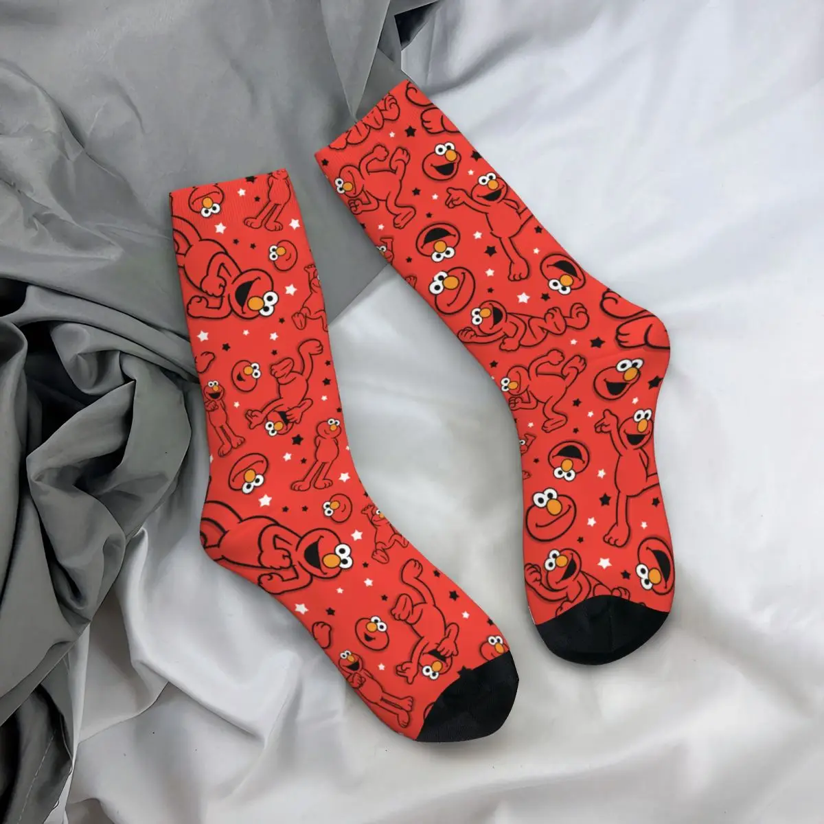 Hip-hop Red Dancing Elmo Pattern Cookie Monster Basketball Socks Polyester Long Socks for Women Men Breathable