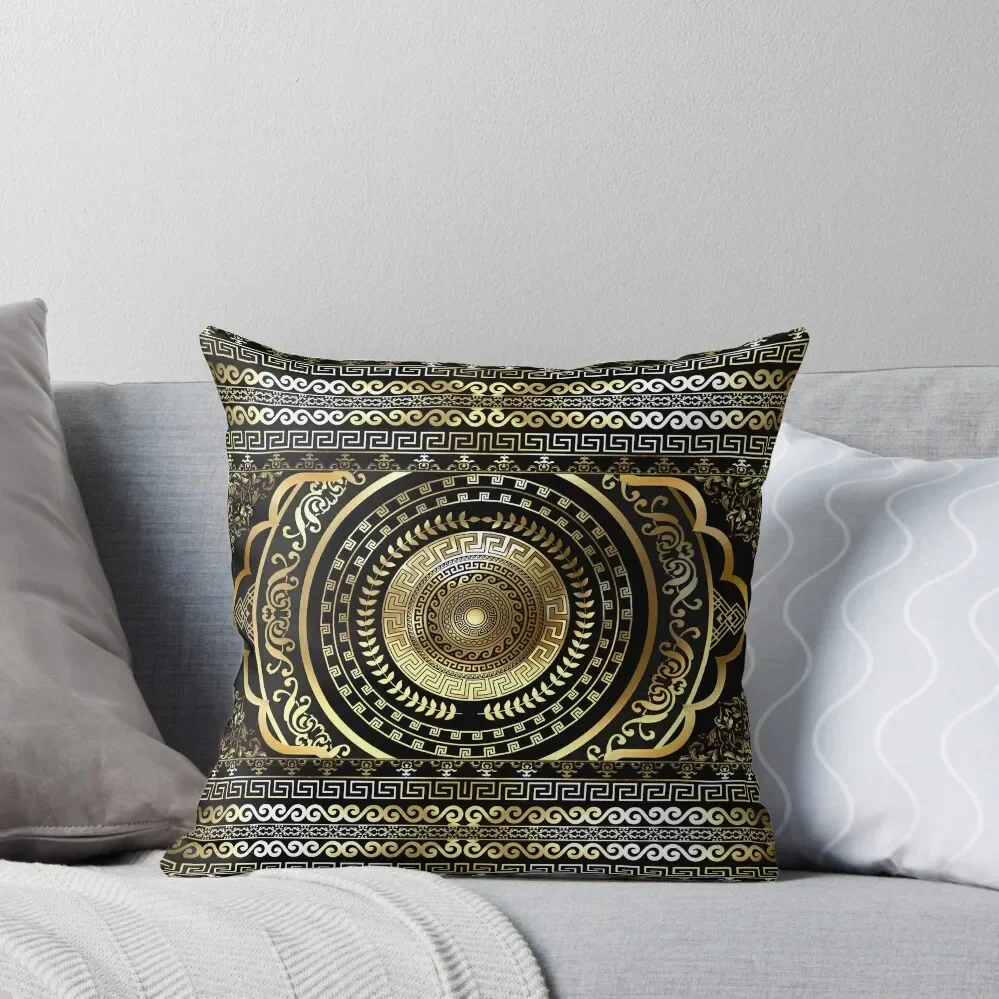 Greek Key Border Gold Black Meander Design Throw Pillow Pillowcase Cushion Cushions Home Decor pillow