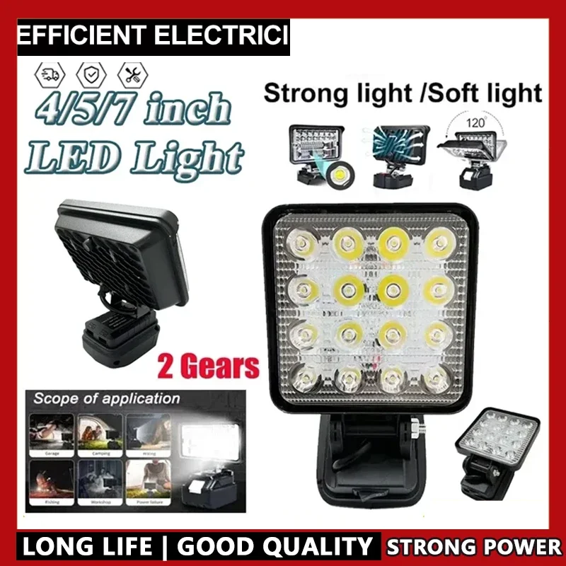 

Портативный беспроводной светодиодный прожектор 4/5/7 дюймов, подходит для аккумулятора Makita 18 В, ручной аварийный светильник для рыбалки, инструмент для работы на открытом воздухе