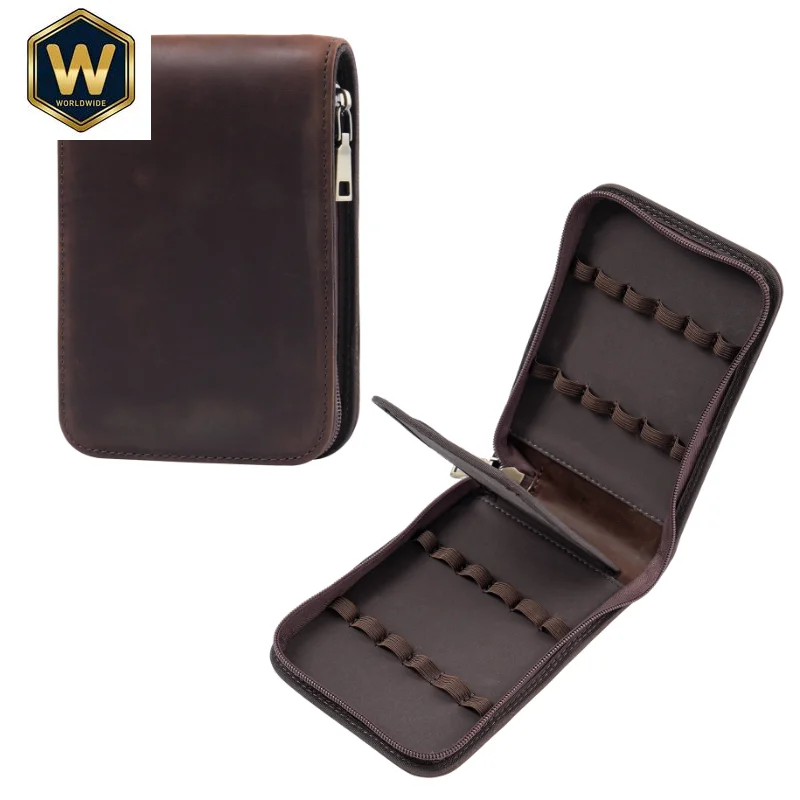 

Vintage Style Crazy Horse Cowhide Pen Case with Zipper - 12 Slots, Large Capacity for Multiple Fountain Pens