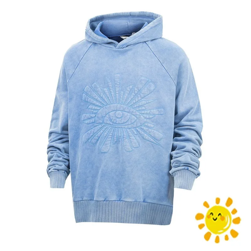 

24SS New Blue Color Eye Embroidery HOUSE OF ERRORS Pullover Men Women Vintage Hooded Oversized Hoodie