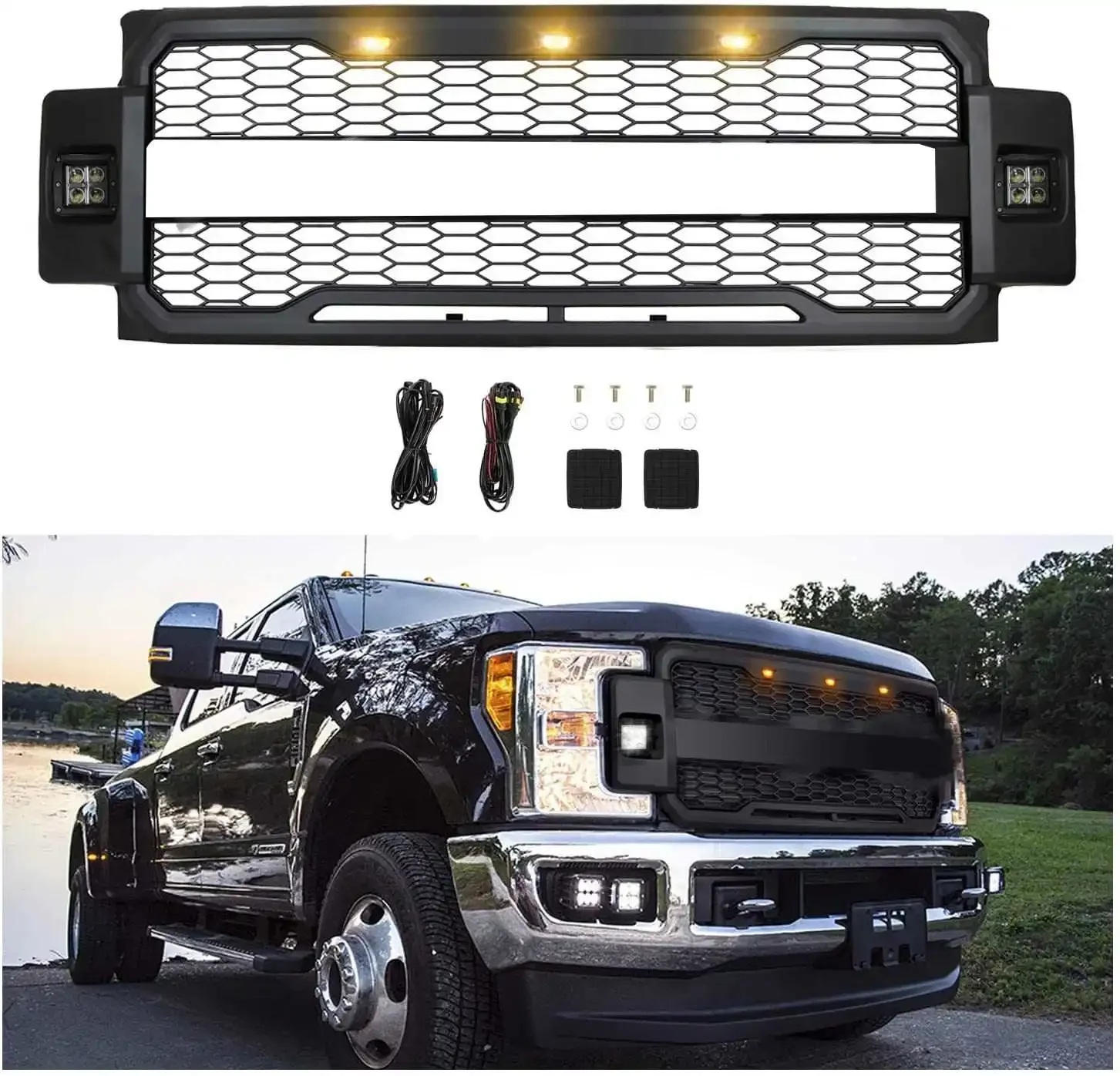 

Gobison 2017 2018 2019 2020 Raptor Accessories Parts Front Car Grille With Light For FORD F250 F350 F450 Car Grille