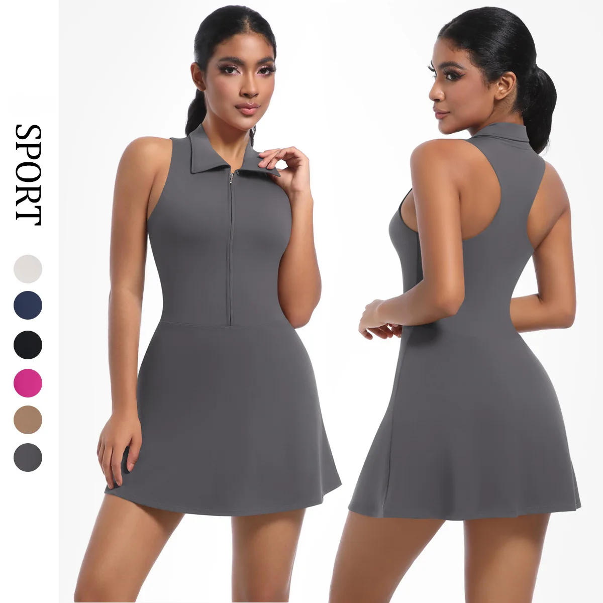 

Tennis Dress One-Piece Sports Fitness Golf Badminton Skorts Backless Slim Outdoors Running Tracksuits with Chest Pads Yoga Suit