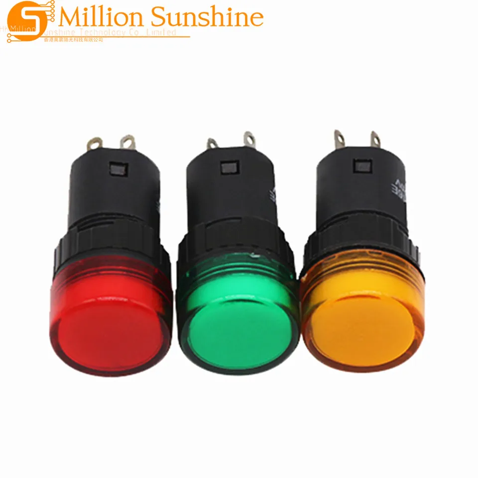 16mm AD16-16E LED Indicator Lamp Signal Pilot Lamp Power 2 Pin Indicator light 12V/24V/110V/220V/380V  Red Green Yellow