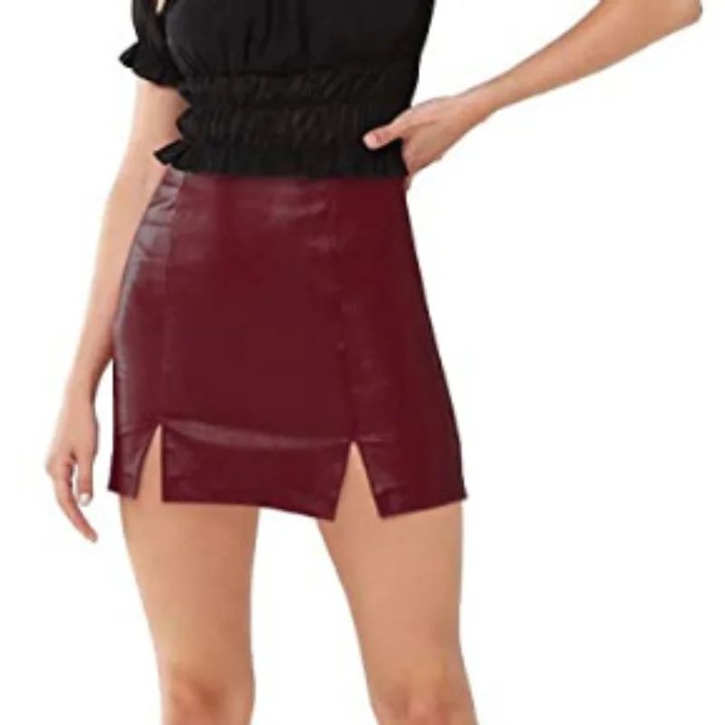 Gonna corta in pelle PU donna nero Sexy Split Slim a vita alta minigonne a trapezio pantaloncini femminili Vintage Harajuku Streetwear