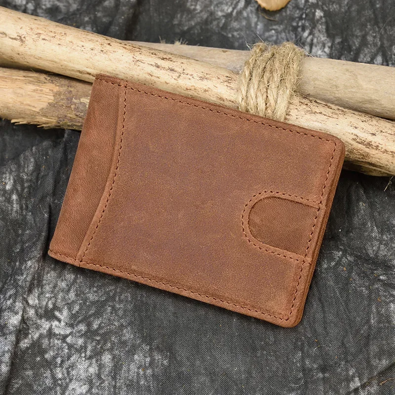 

Men's Genuine Leather Card Holder Crazy Horse Leather Retro Dollar Clip RFID Blocking Money Clip Cowhide Wallet