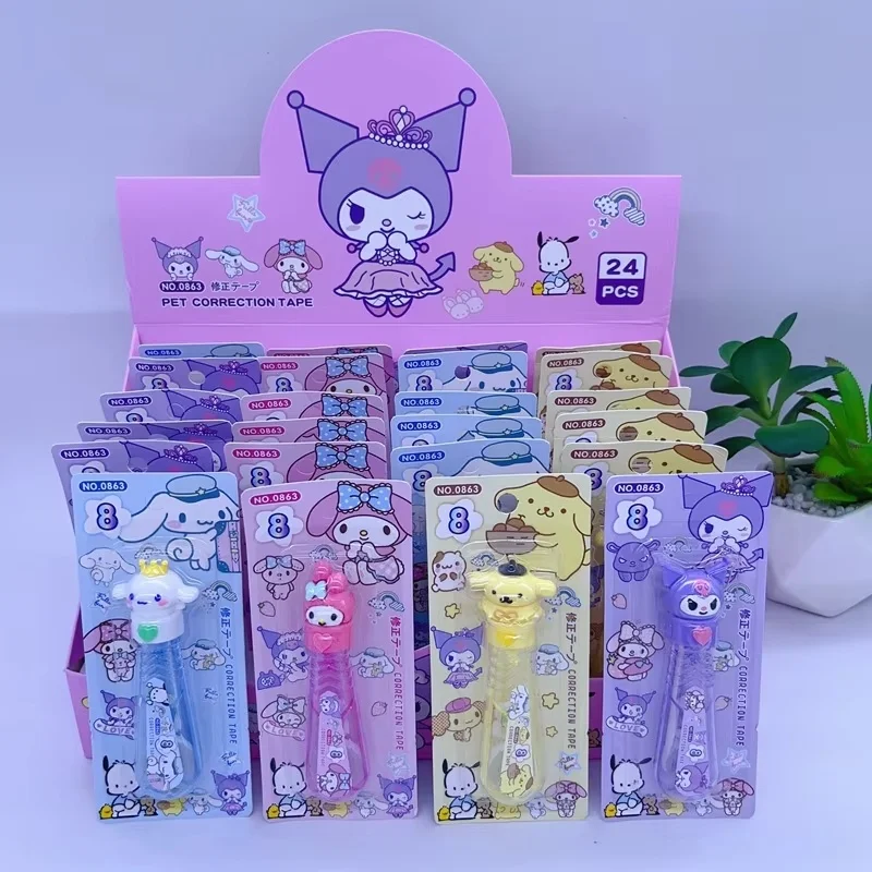 24pcs Sanrio Correction Tape Kawaii My Melody Kuromi Cinnamoroll White Out Correction Band Stationery School Office Supplies