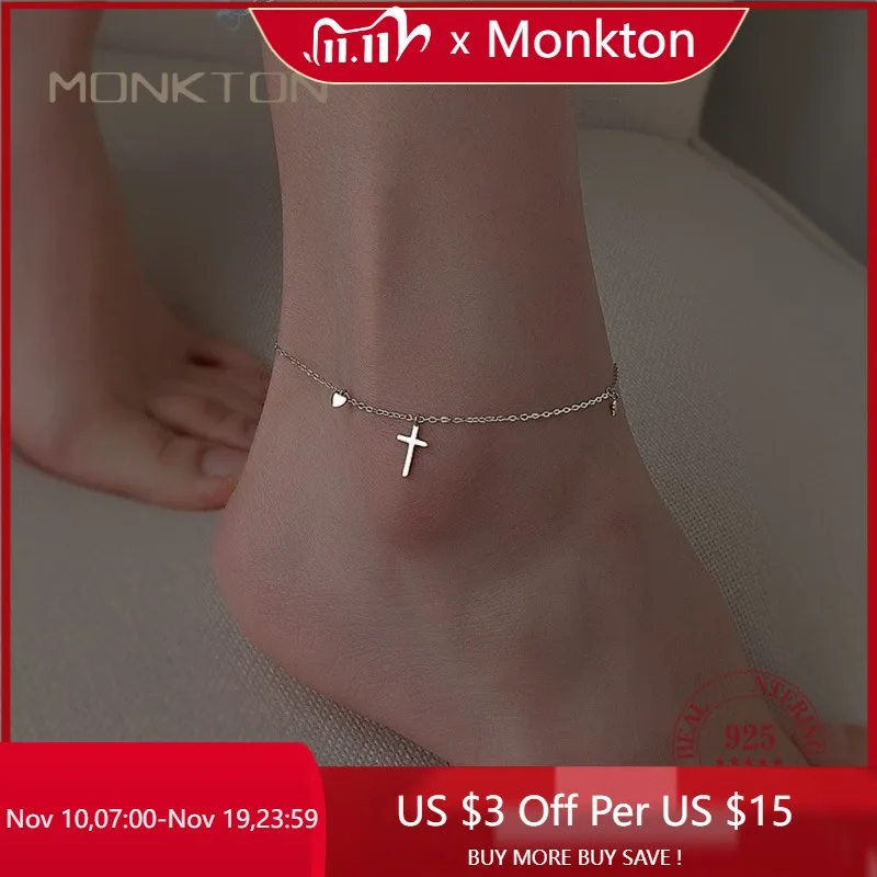 

Monkton 925 Sterling Silver Summer Cross Infinite Drop Design Feet Chain Anklets For Women ankle bracelet Simple Jewelry