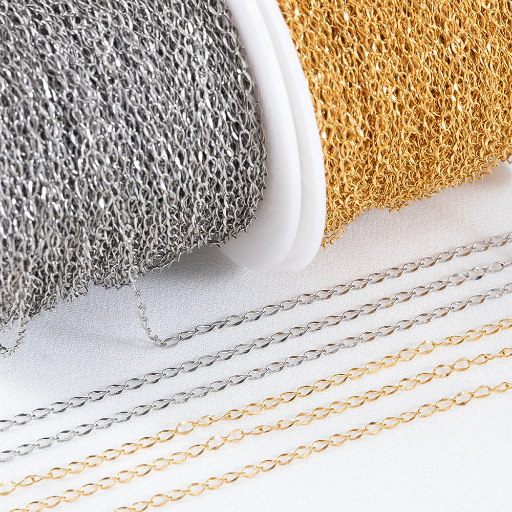 

2M/roll Stainless Steel Thin Twist Chain 2mm Gold Color Silver Color Metal Link Chains for DIY Necklaces Bracelet Jewelry Making