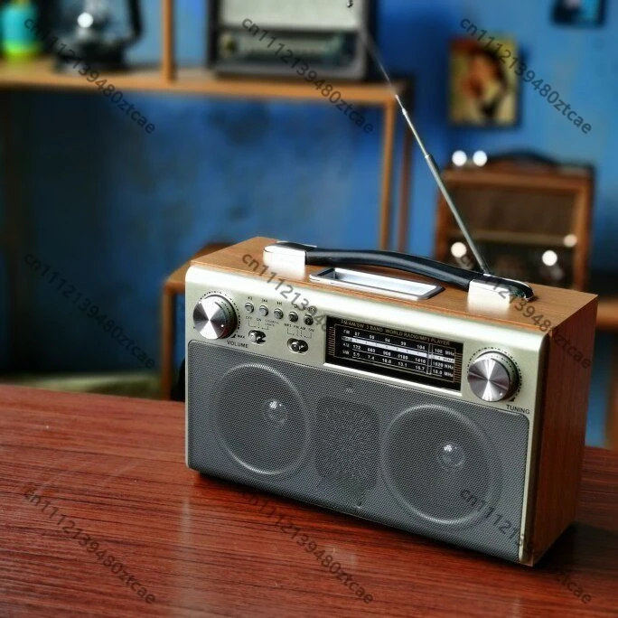 European Stereo Wooden Radio FM AM Dual Speakers Bluetooth Speaker Support USB  Card Rechargeable
