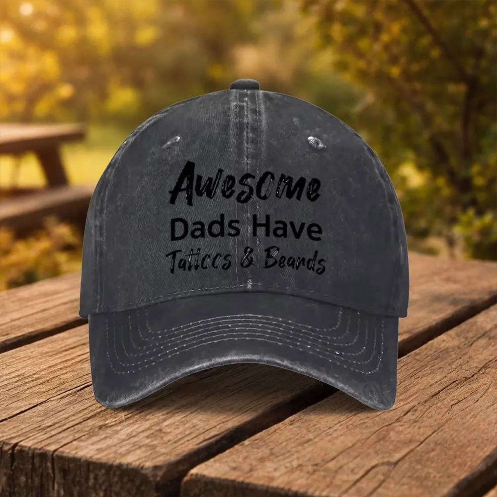 1 gorra de béisbol con estampado de papá con barba tatuada, gorra unisex de moda con visera, adecuada para deportes al aire libre, fitness, viajes y excursiones.