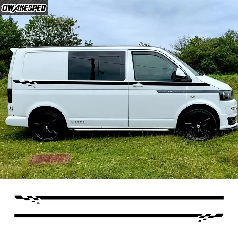 2PCS Car Body Stickers Racing Lattices Sport Stripes Vinyl Decals For Volkswagen VW Transporter T4 T5 T6 Camper Van Accessories