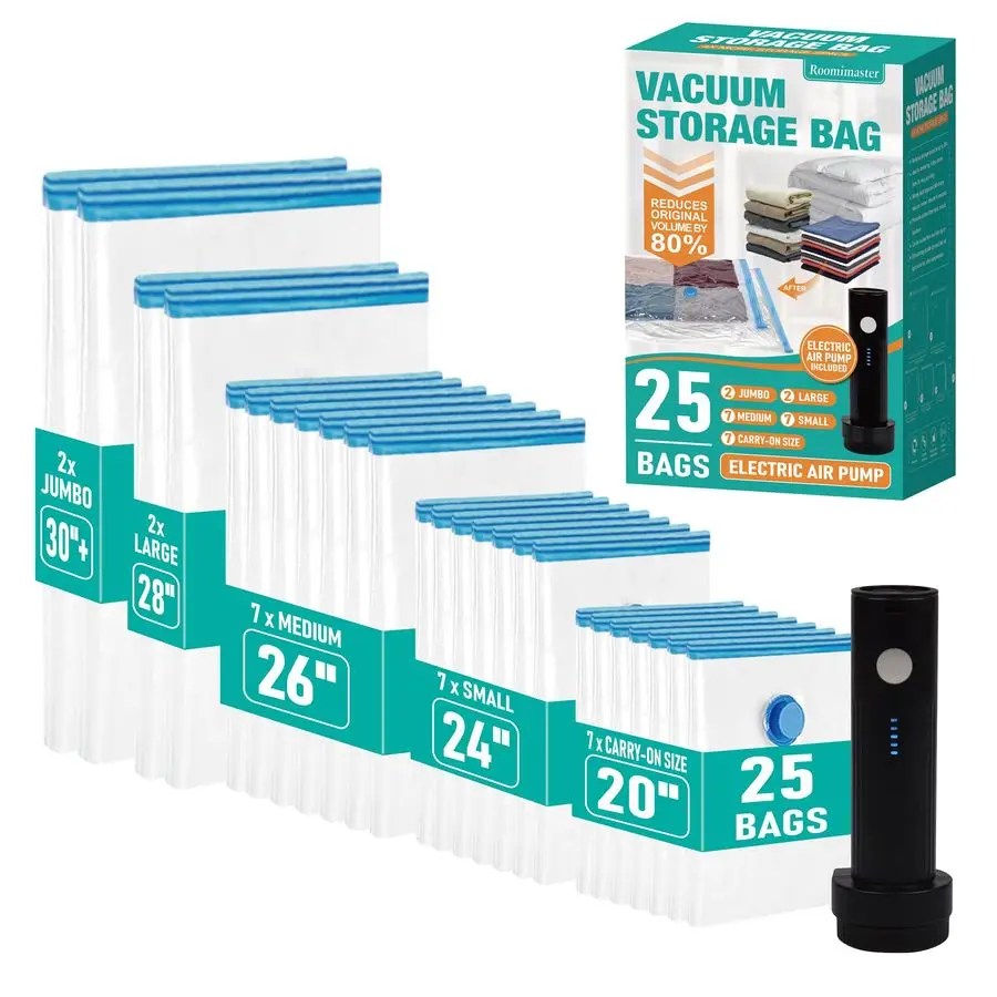 

Набор дорожных вакуумных пакетов для хранения с перезаряжаемым беспроводным электрическим насосом, упаковочные пакеты для багажа и чемоданов, для ручной клади