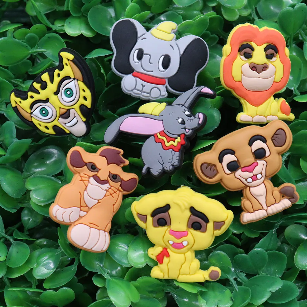 Hot Sales 1-7Pcs Lion King Animals Elephant PVC Cute Shoe Button Charms Cartoon Slippers Designer Accessories