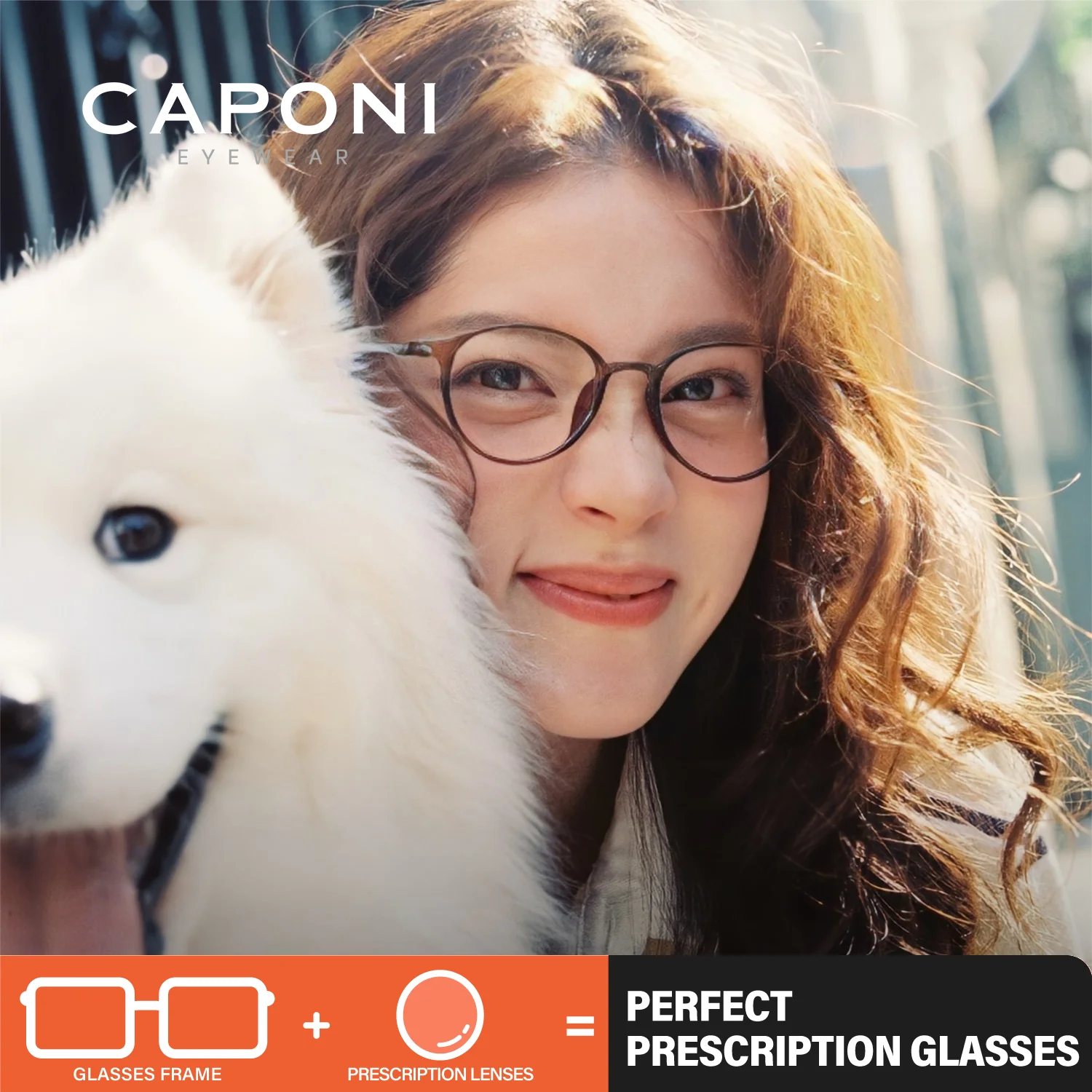 

CAPONI Prescription Women Glasses Ultra Light EMS-TR Designer Glasses Anti Blue Light Photochromic Gray Myopia Glasses PJ23046