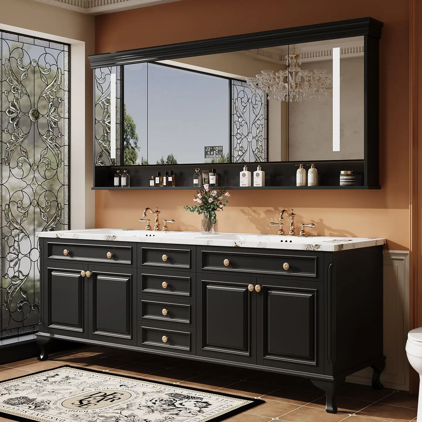 

American light luxury floor-to-ceiling bathroom cabinet combination French retro washbasin toilet washbasin sink bathroom