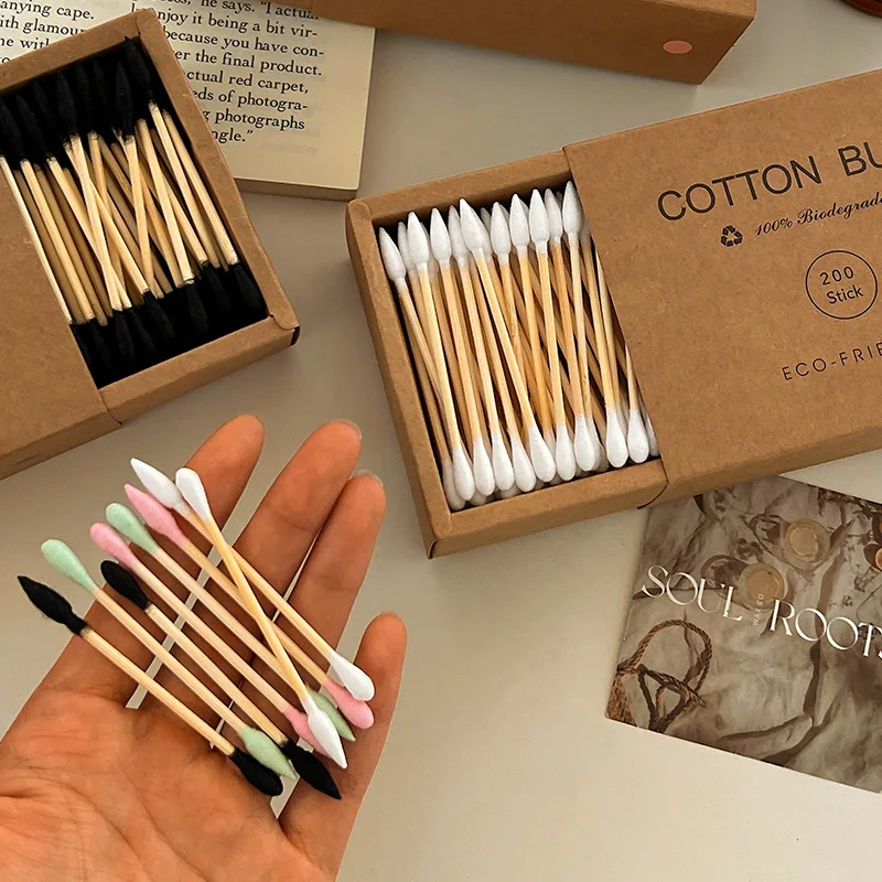 Bamboo Cotton Swabs 2Pack Double‑ended Pointed Tips Cotton Buds Eco‑Friendly Kraft Box Makeup Cosmetic Ear Cleaning Sticks Dispo