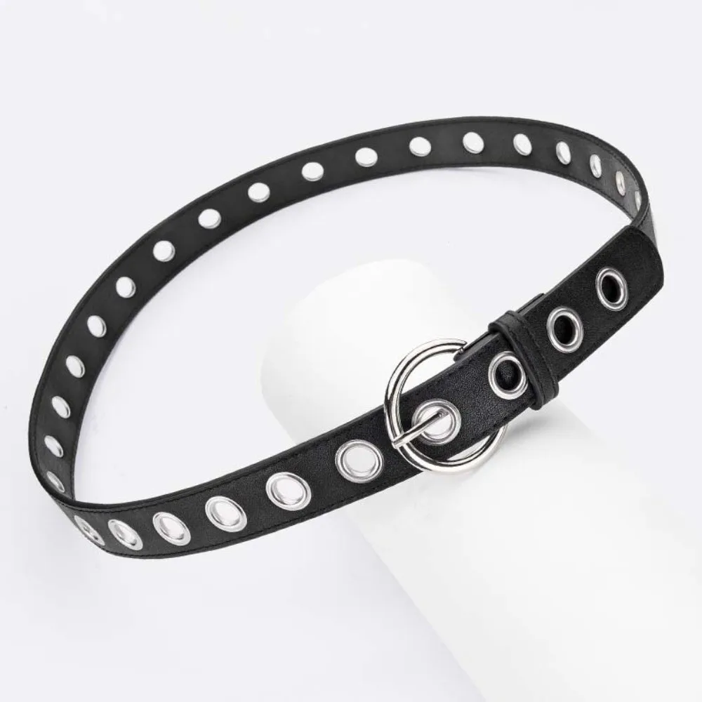 

Adjustable Fashion Grommet Belt Textured Parallel Holes Punk Rock Waistband Universal Width Fit Sturdy Alloy Clasp