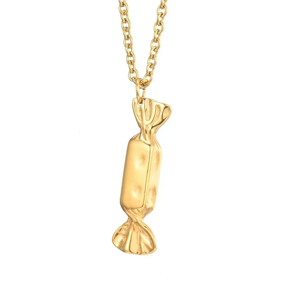 Fashion Paper Candy Pendant Necklace for Men Stainless Steel O Chain 24Inch Male Anniversary Festival Jewelry