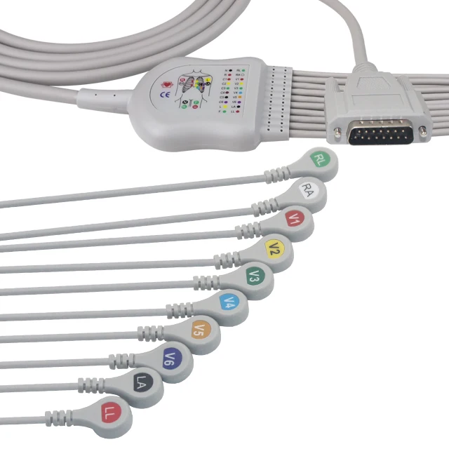 SE-1010PC / SE-12 compatibele 3.4M 10-Lead Snap-on ECG Cable