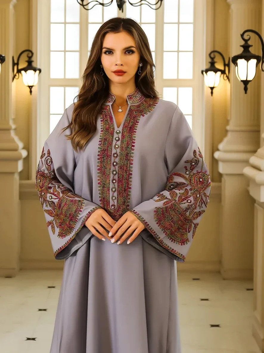 Muslim Embroidery Dress for Women Party Abaya  Arab Long Robe Dresses Jalabiya Eid Ramadan Morocco Dubai Islam Vestidos Largos