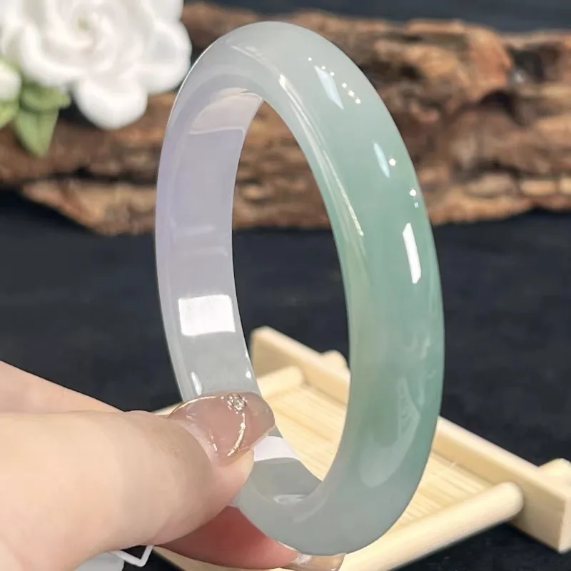 Jadeite patterns, ice-waxy violet, spring color purple with green highlights, regular round jade bracelet fo