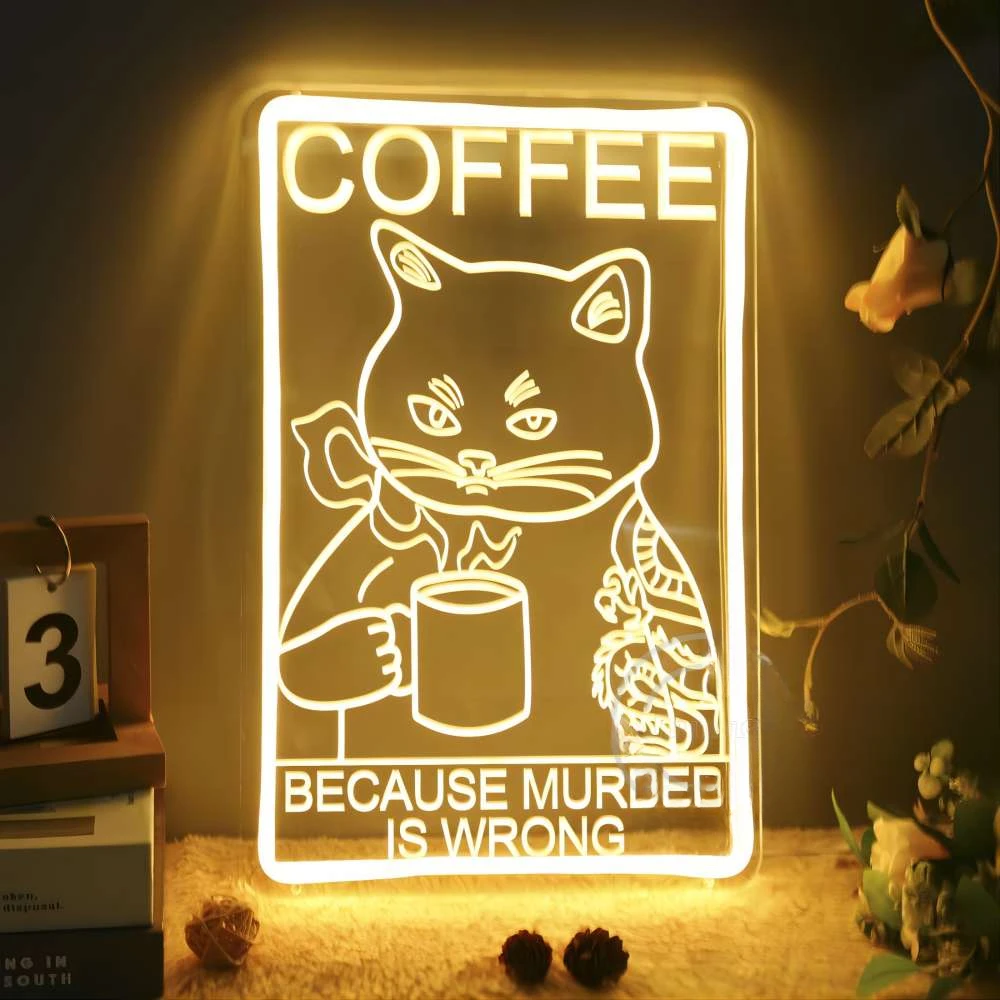 Coffee Bear Because Murder Is Wrong Neon Sign Engrave Personal Led Light For Coffee Bar Decoration Party Supplies Support Custom