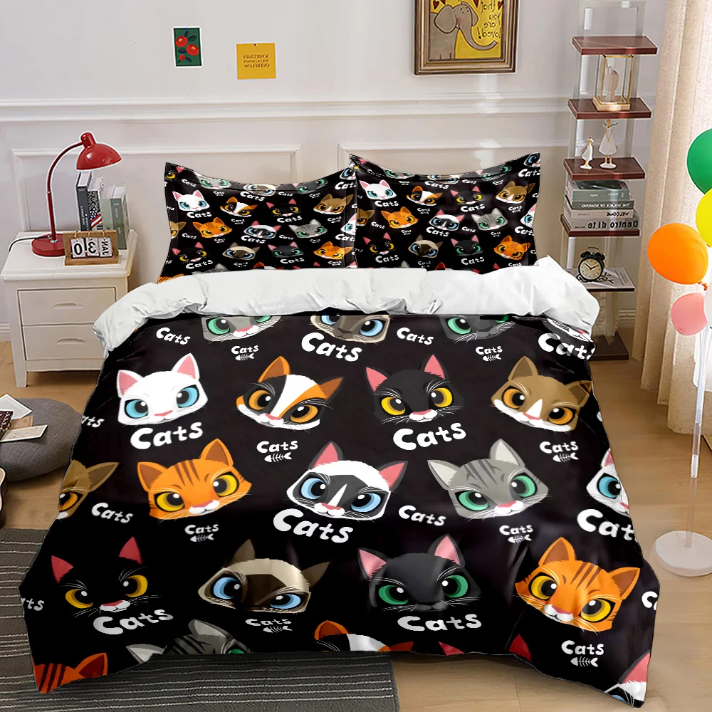 

Cartoon cat head pattern background Print Bedding Set 1 Duvet Cover 2 Pillowcases for Adult and Children Luxury Gift Full Size