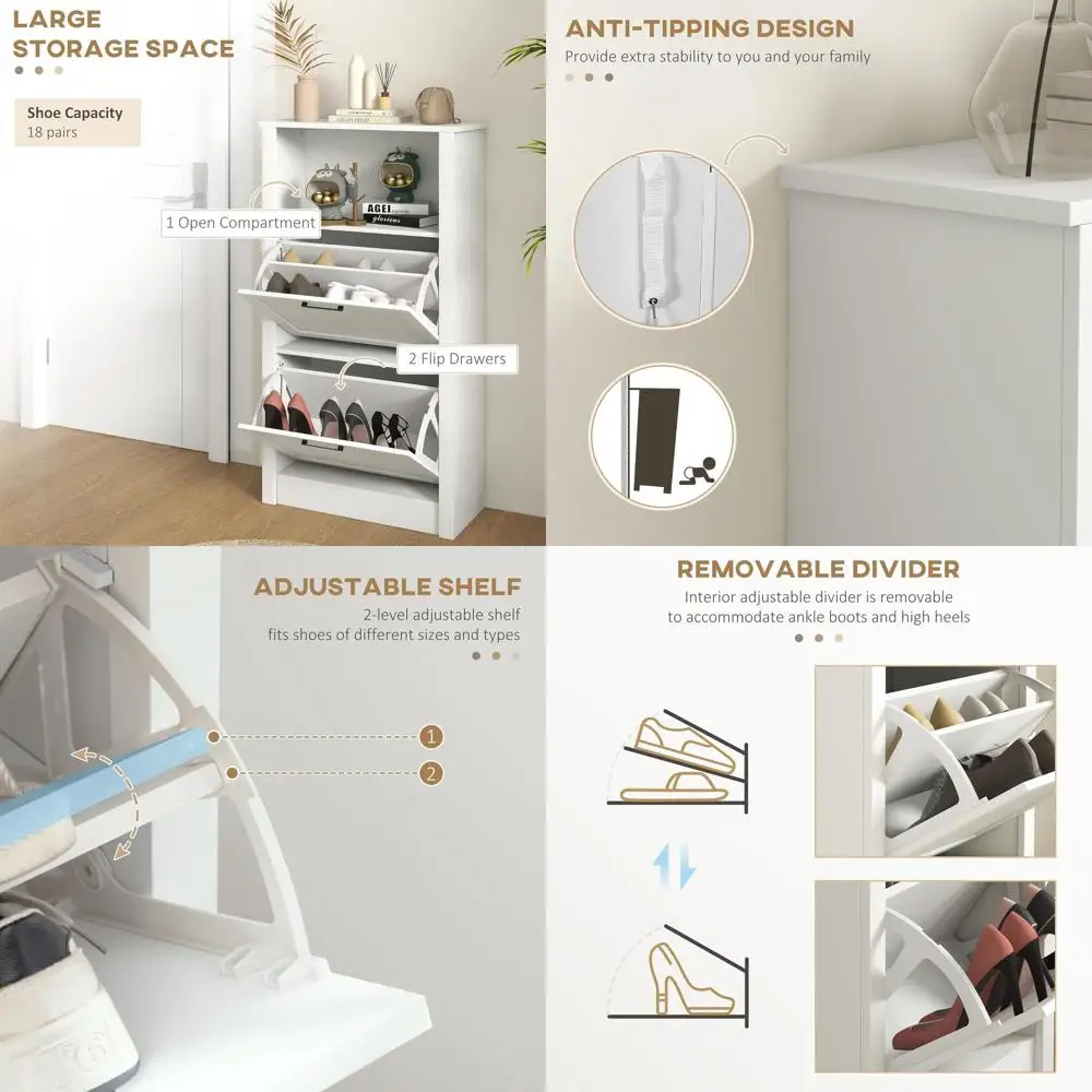 

Freestanding Shoe Cabinet Organizer with Flip Drawers, Adjustable Shelves for 10 Pairs of Shoes