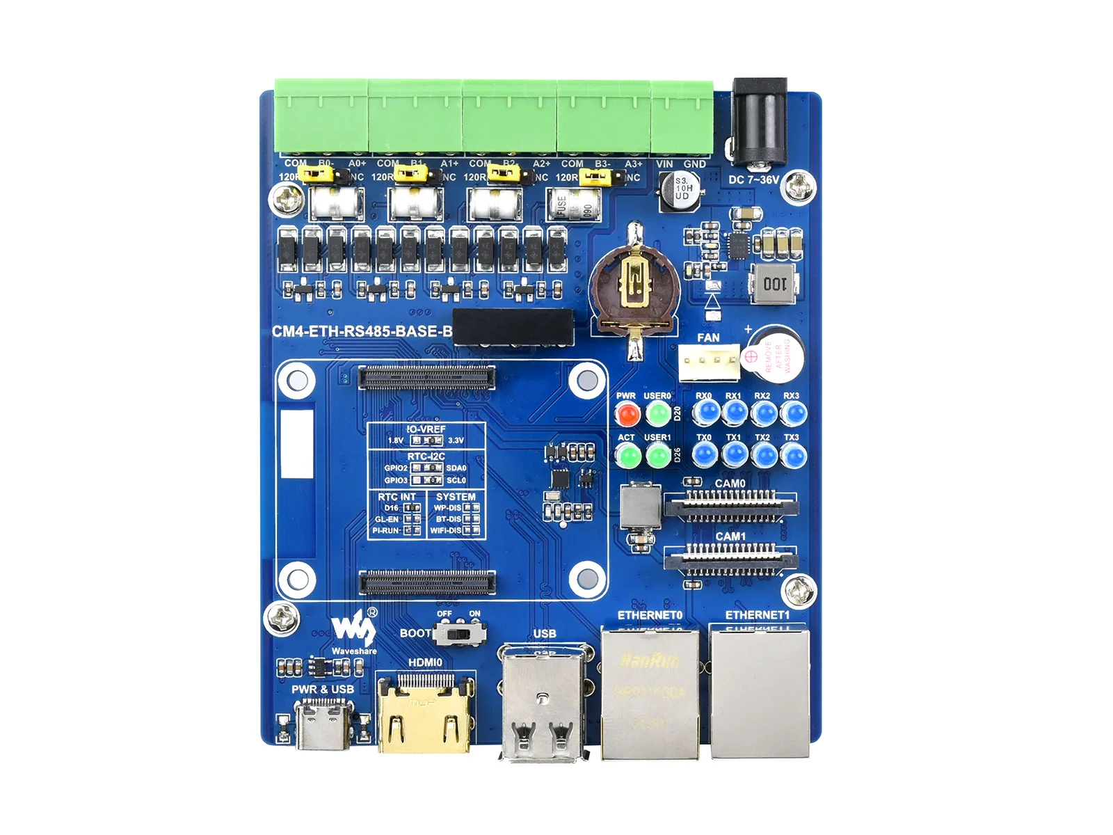 

Dual ETH Quad RS485 Base Board (B) for Raspberry Pi Compute Module 4, Gigabit Ethernet, 4CH Isolated RS485